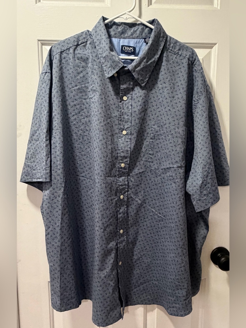 Chaps Men’s 4XB Shirt Shirt Sleeve Blue Anchor Print Stretch Casual Button Down